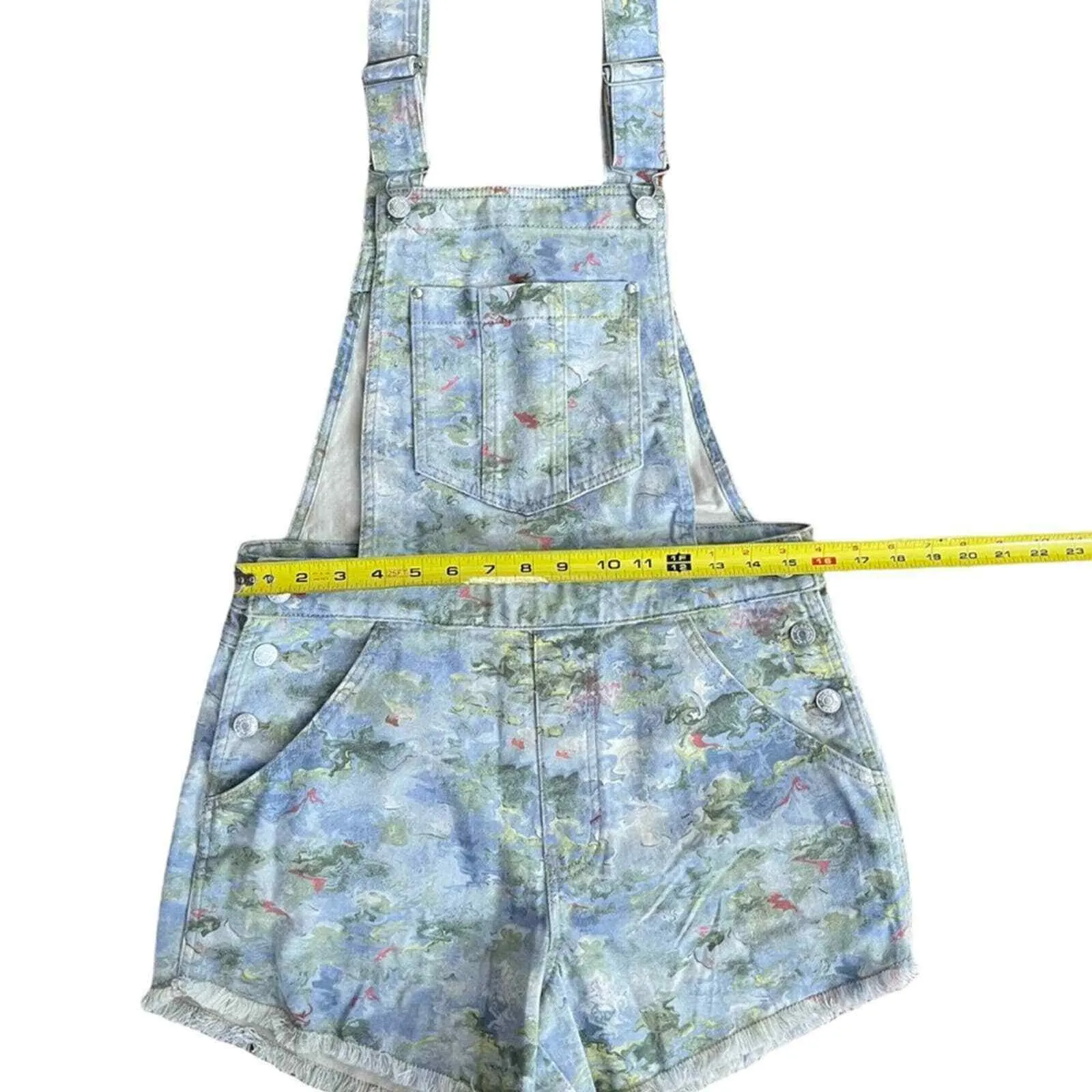 Anthropologie Pilcro Cut-Off Short Overalls Size 28 Denim Watercolor NEW