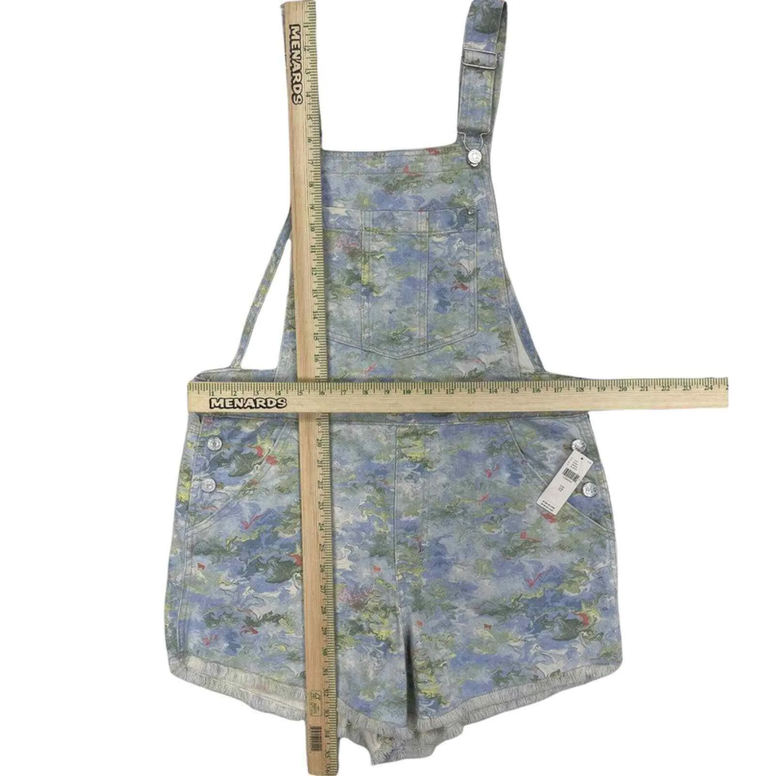 Anthropologie Pilcro Cut-Off Short Overalls Size 32 Denim Watercolor NEW