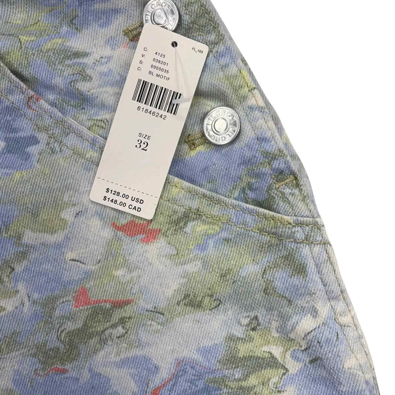 Anthropologie Pilcro Cut-Off Short Overalls Size 32 Denim Watercolor NEW