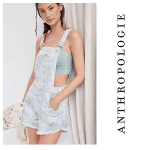 Anthropologie Pilcro Cut-Off Short Overalls Size 32 Denim Watercolor NEW