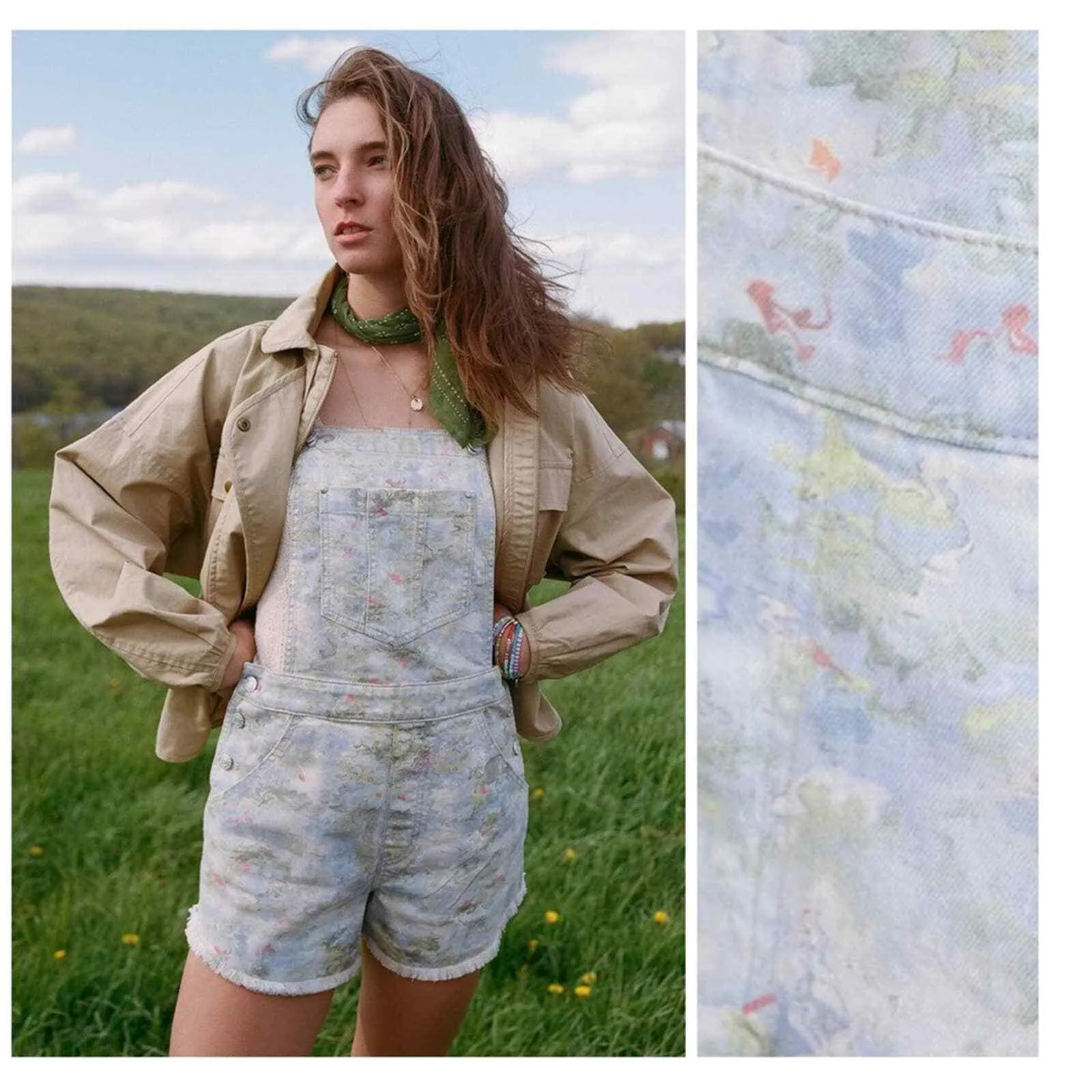 Anthropologie Pilcro Cut-Off Short Overalls Size 32 Denim Watercolor NEW
