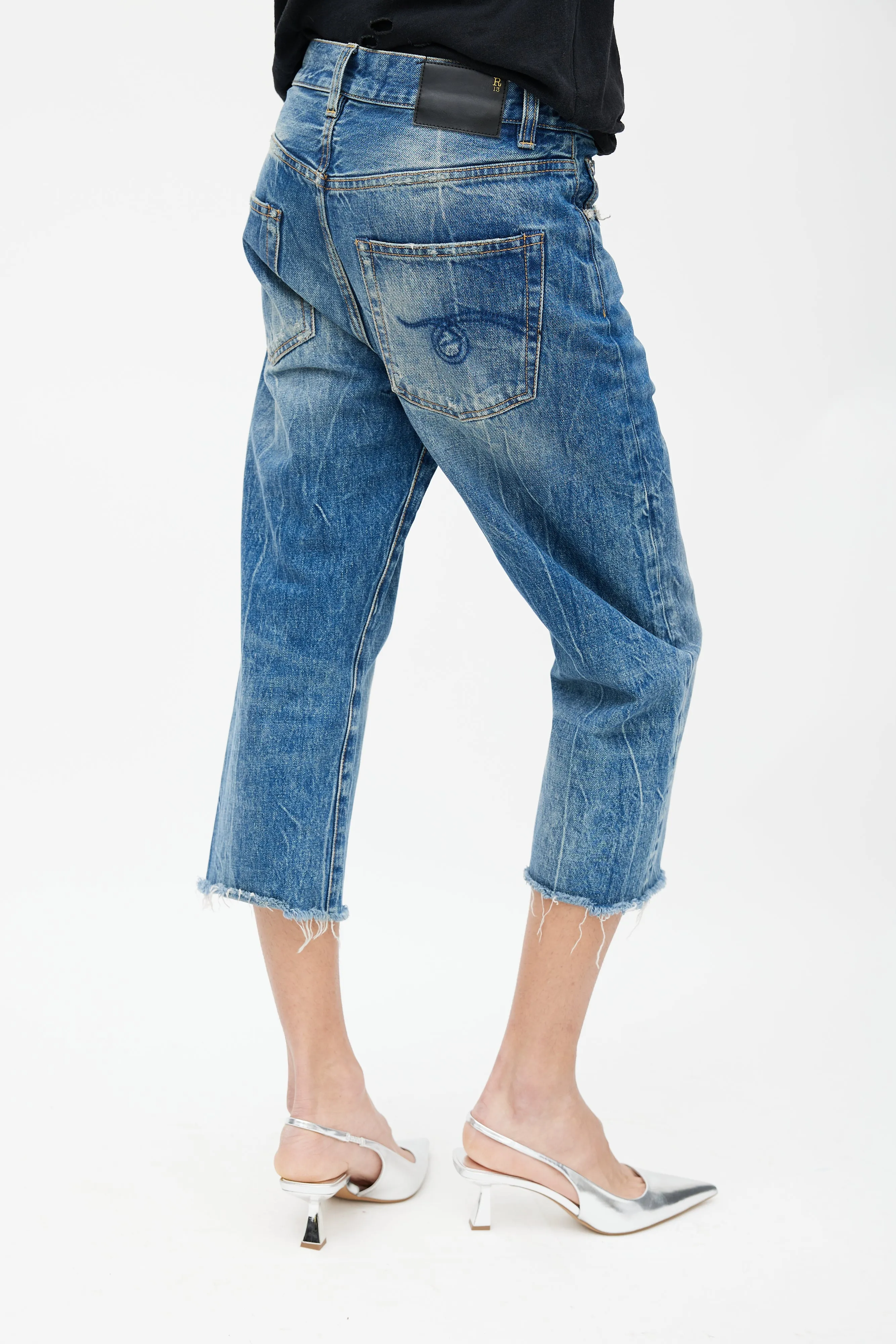 Blue Distressed Denim Capri