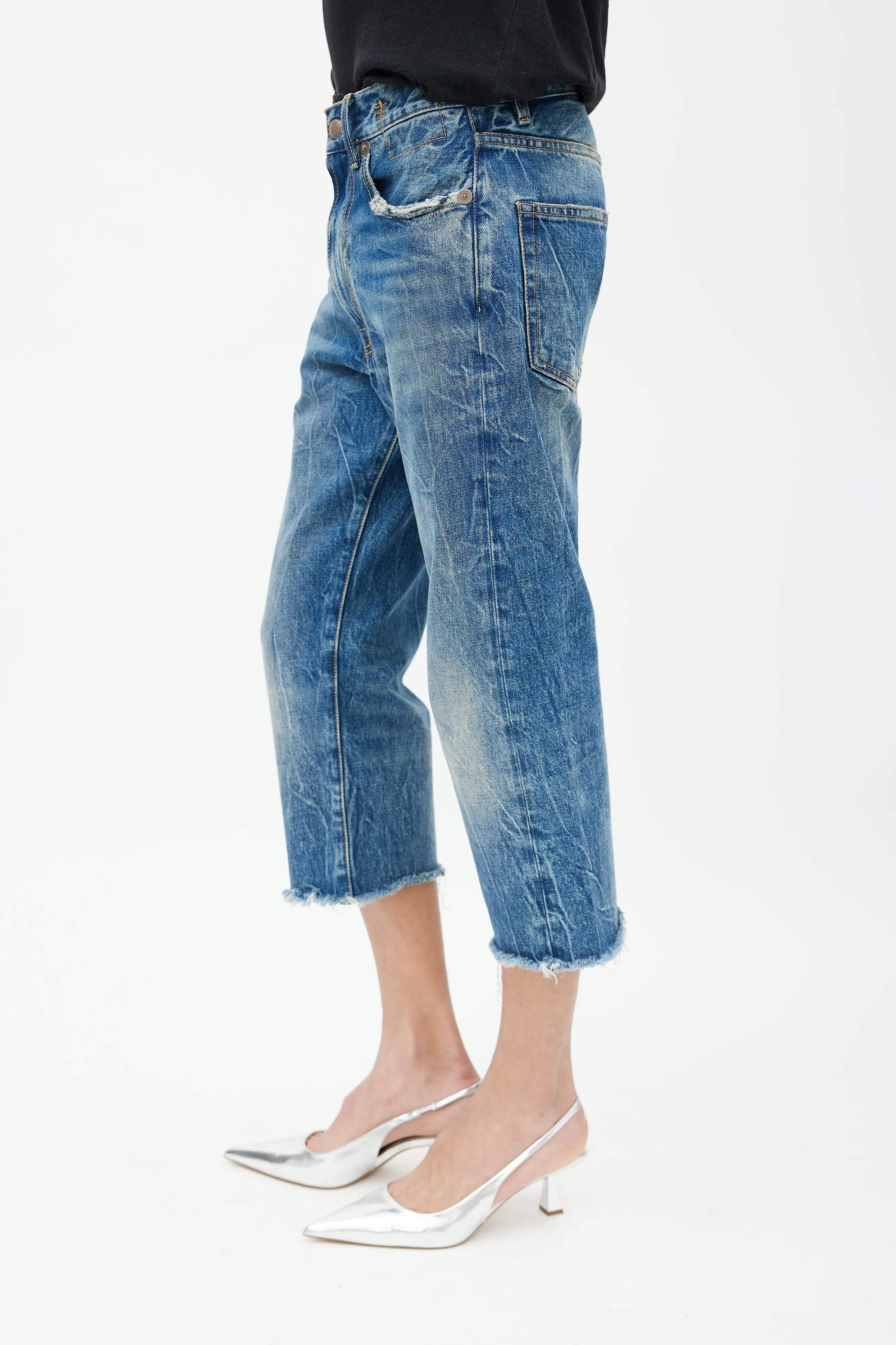 Blue Distressed Denim Capri