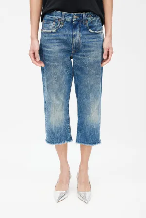 Blue Distressed Denim Capri