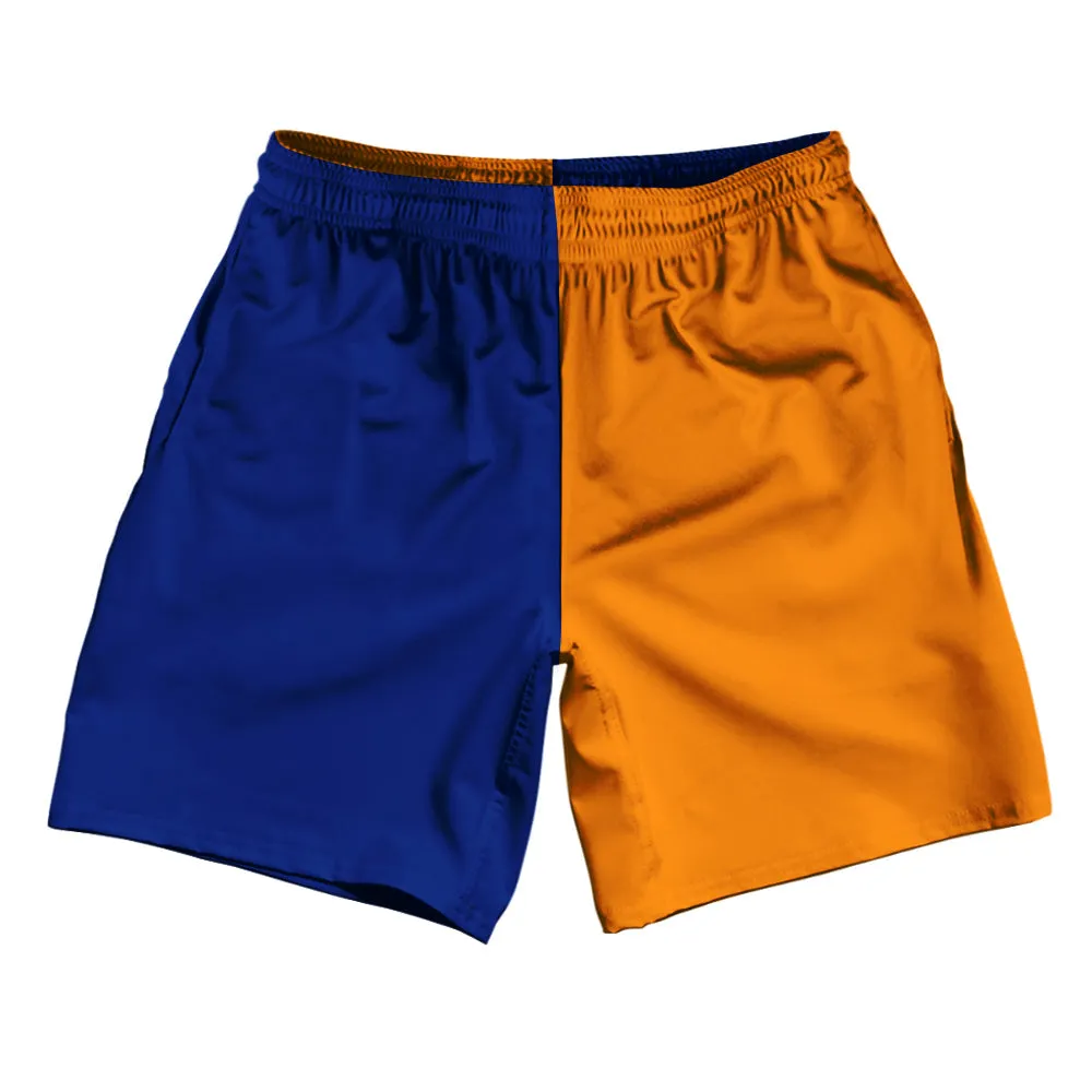 Blue Royal And Tennessee Orange Quad Color Athletic Running Fitness Exercise Shorts 7" Inseam Shorts Made In USA