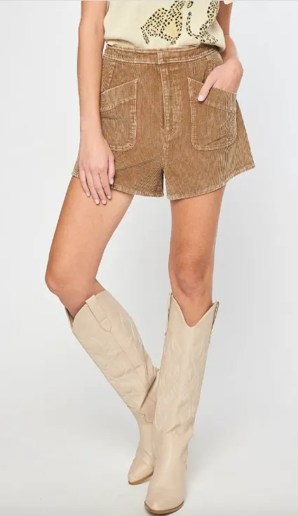 Camel High Waisted Corduroy Shorts