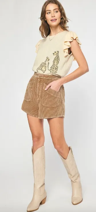 Camel High Waisted Corduroy Shorts
