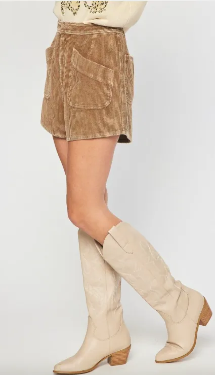 Camel High Waisted Corduroy Shorts
