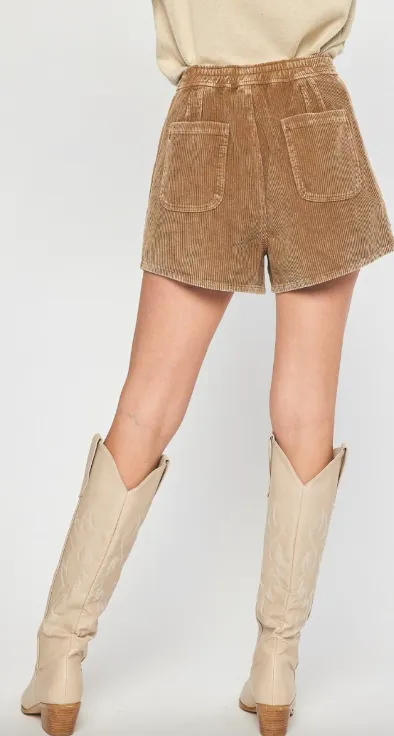 Camel High Waisted Corduroy Shorts