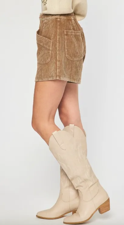Camel High Waisted Corduroy Shorts