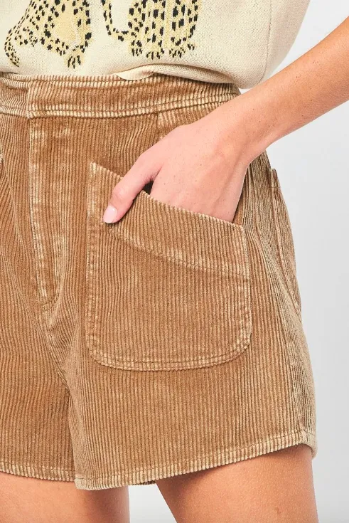 Camel High Waisted Corduroy Shorts