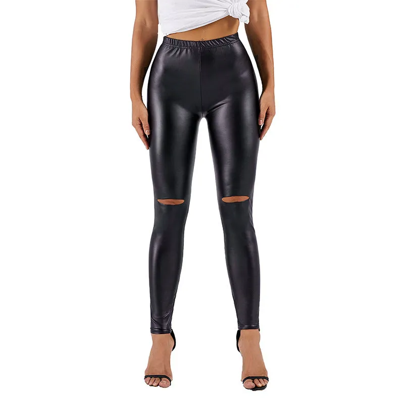 Cropped Leggings Women Autumn Clothing New Elastic Animal Print Tight Street Skinny Leather Pants Women