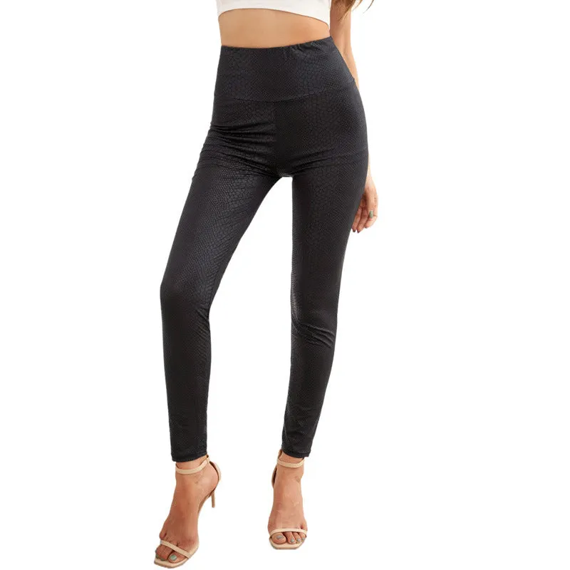 Cropped Leggings Women Autumn Clothing New Elastic Animal Print Tight Street Skinny Leather Pants Women