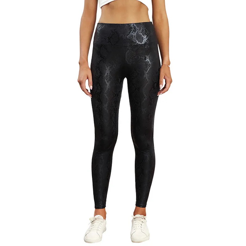 Cropped Leggings Women Autumn Clothing New Elastic Animal Print Tight Street Skinny Leather Pants Women