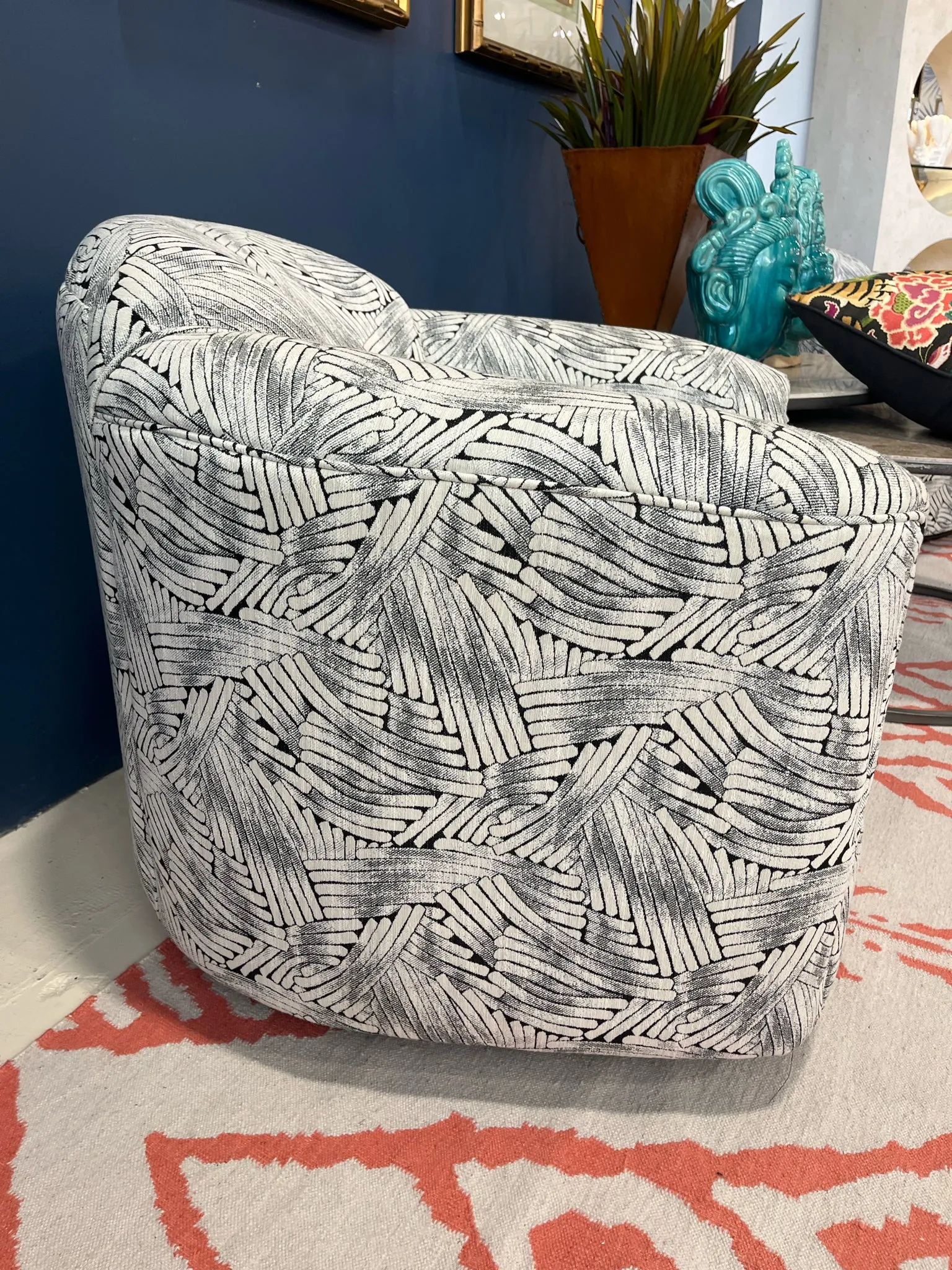 CUSTOM CAPRIS SWIVEL CHAIR IN GIO NOIR FABRIC