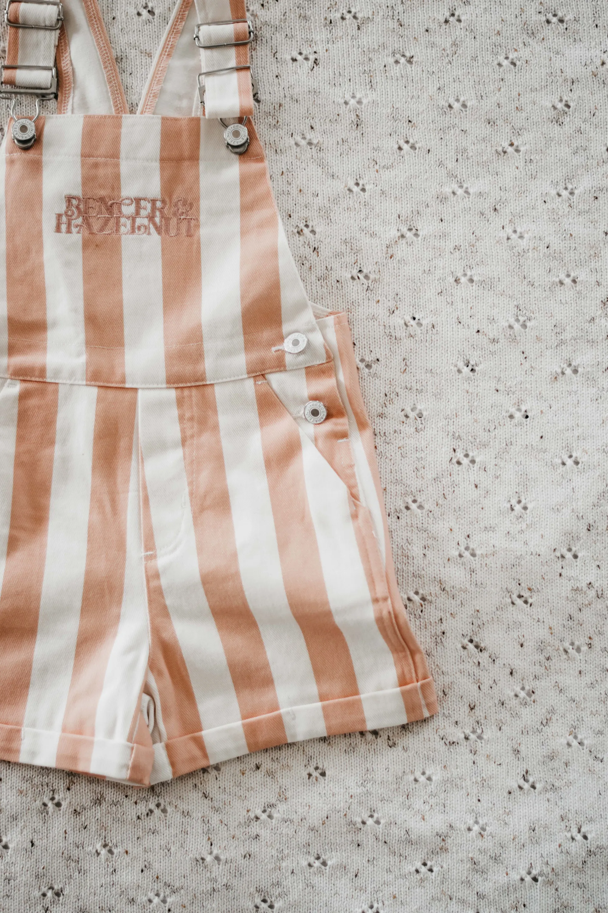 Denim Overalls | Peach Stripe