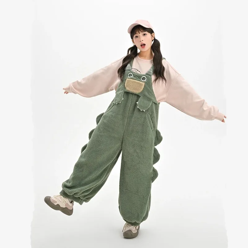 Kawaii Green Dinosaur Overalls