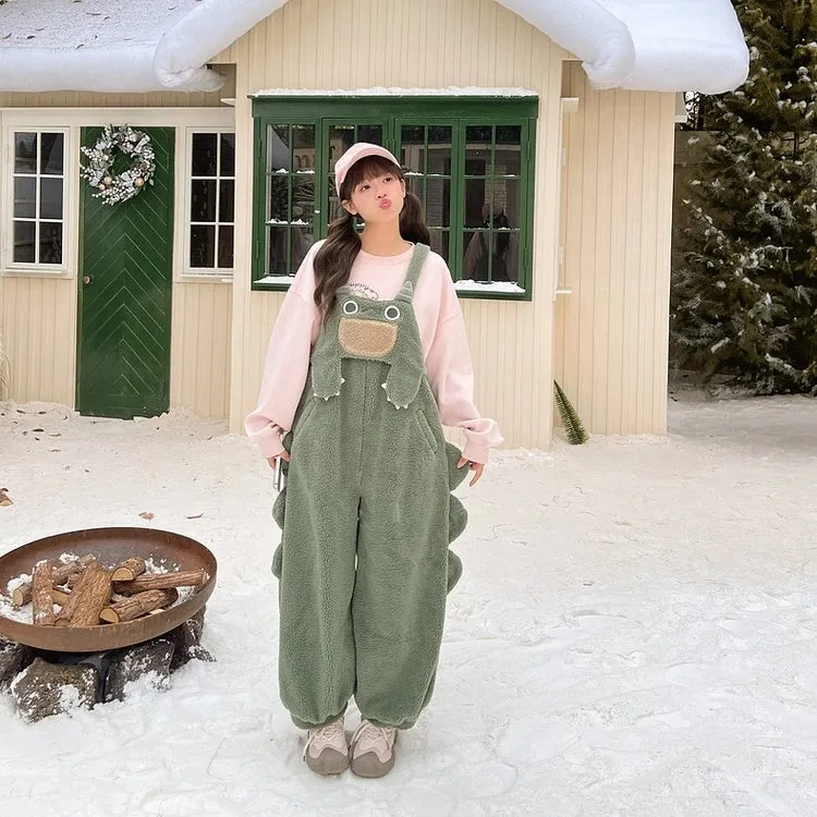 Kawaii Green Dinosaur Overalls