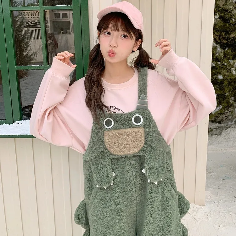 Kawaii Green Dinosaur Overalls