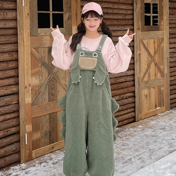 Kawaii Green Dinosaur Overalls