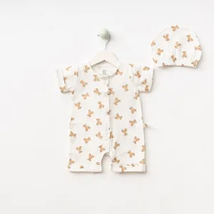 Muslin Teddy Bear Romper and Beanie