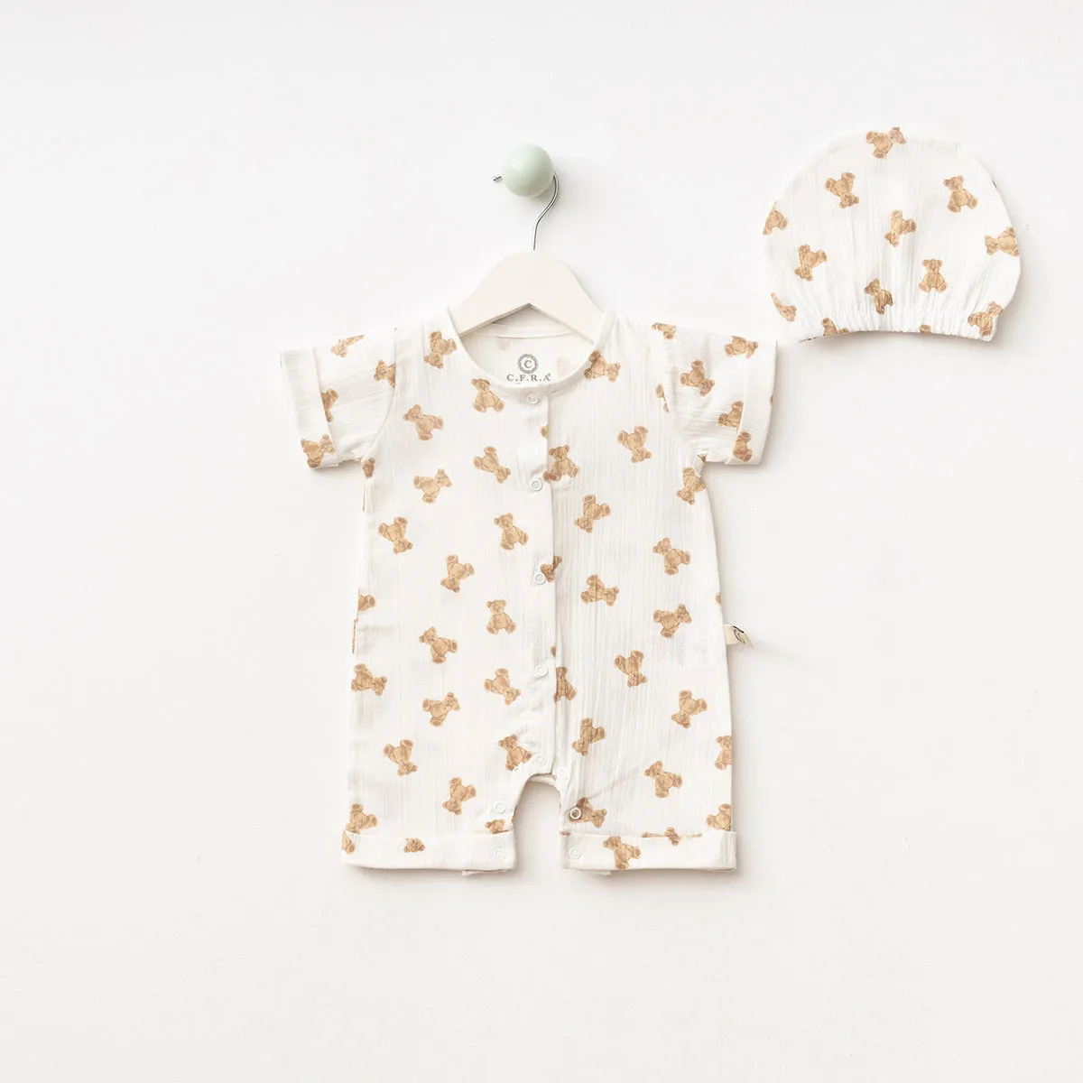 Muslin Teddy Bear Romper and Beanie