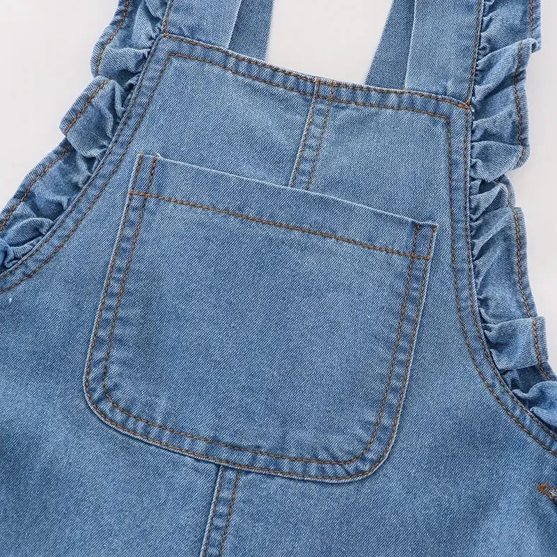 PatPat Toddler Girl Ruffled Denim Suspender Overalls 19786545