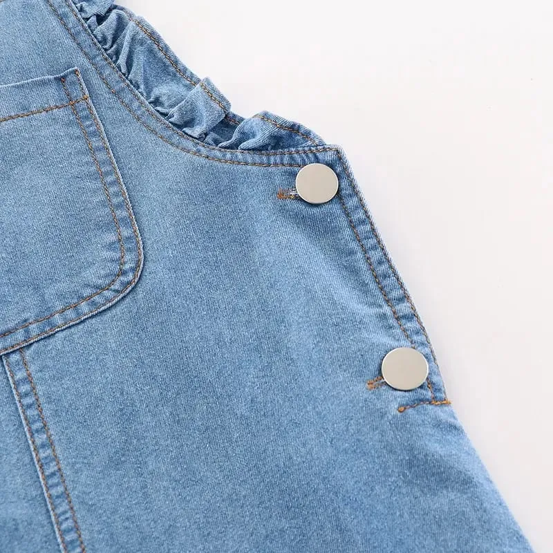 PatPat Toddler Girl Ruffled Denim Suspender Overalls 19786545