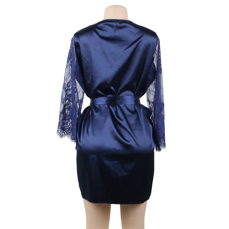 Plus Size Sexy Lingerie  Sexy Flare Sleeve Lace Strap Nightdress Robe