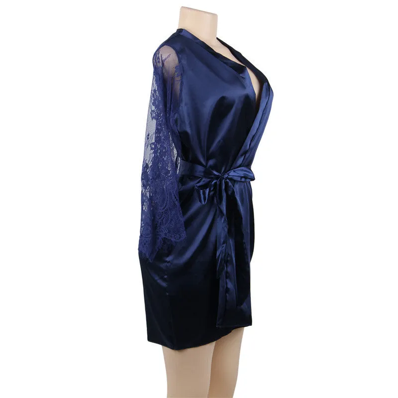 Plus Size Sexy Lingerie  Sexy Flare Sleeve Lace Strap Nightdress Robe