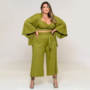 Plus Size Women Clothes Exclusive for Vest Medium Long Trousers Fashion Casual Jacket Solid Color Three-Piece Set