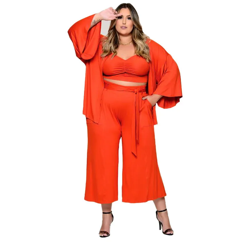 Plus Size Women Clothes Exclusive for Vest Medium Long Trousers Fashion Casual Jacket Solid Color Three-Piece Set