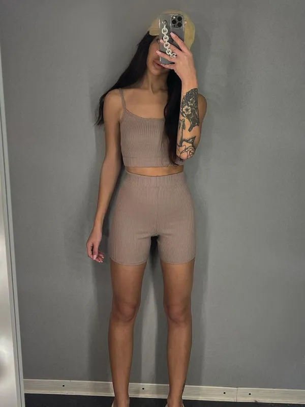 Ribbed Sport Outfit - 2 Piece Cami and Shorts