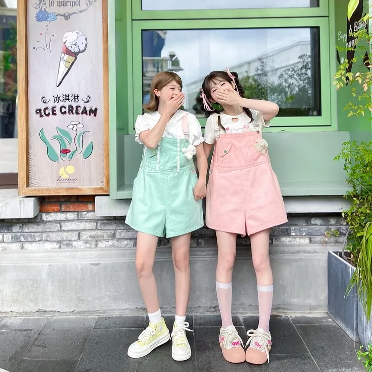 Summer Sweet Girl Style Mint Green Denim Overalls