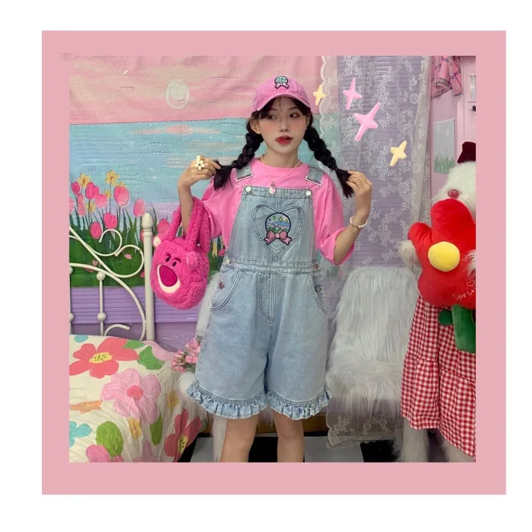 Summer Sweet Soft Girl Style Denim Overalls