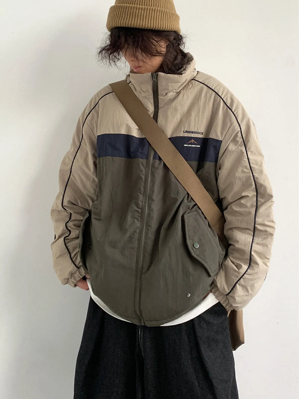 WLS Retro Color Blocked Loose Cotton Coat