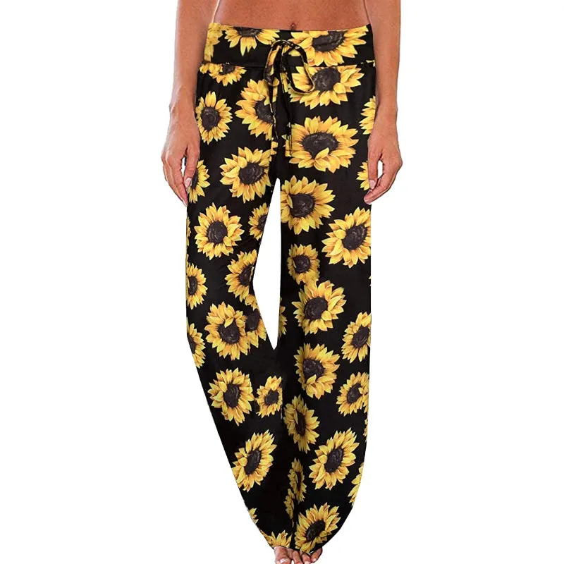 Women's Floral Print High Waist Drawstring Wide Leg Pants