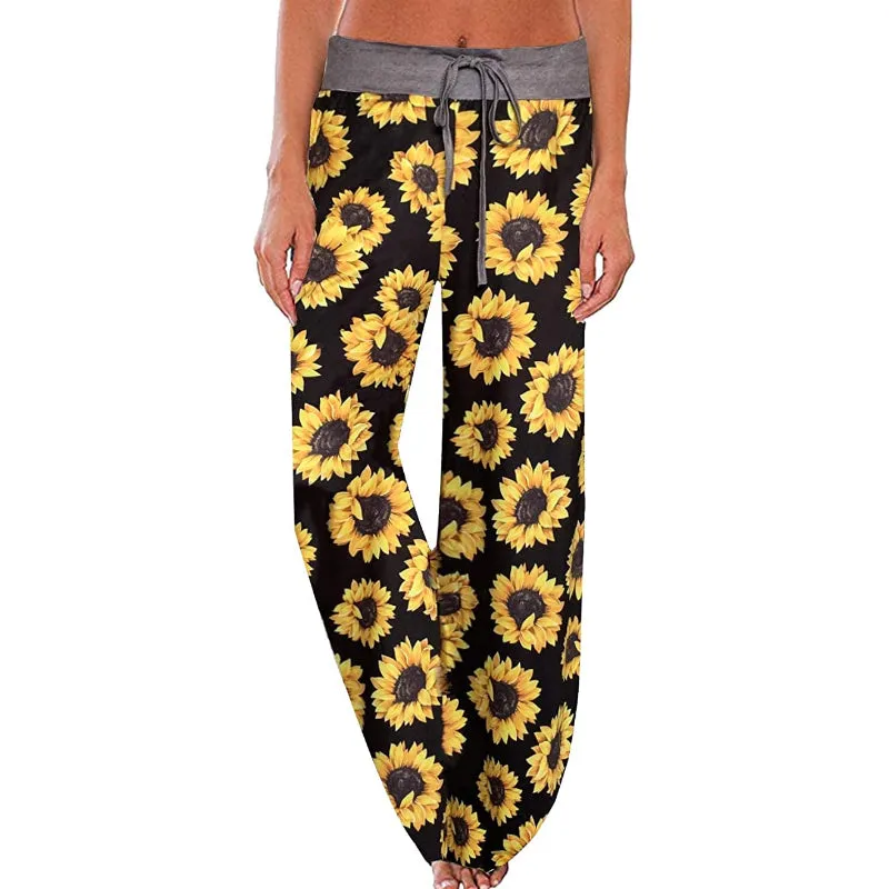 Women's Floral Print High Waist Drawstring Wide Leg Pants